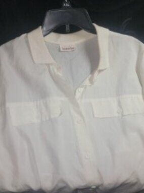 Vintage Lauren Lee Satin Bomber Style Blouse White Button Up Lightweight M/L